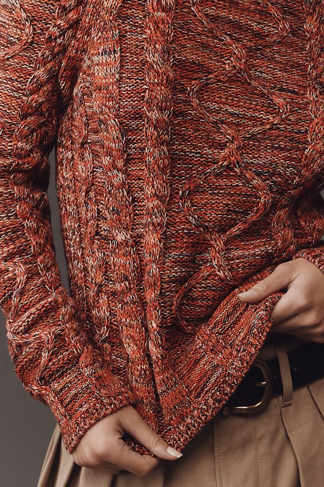 Maeve Cable-Knit Puff-Sleeve Sweater #1