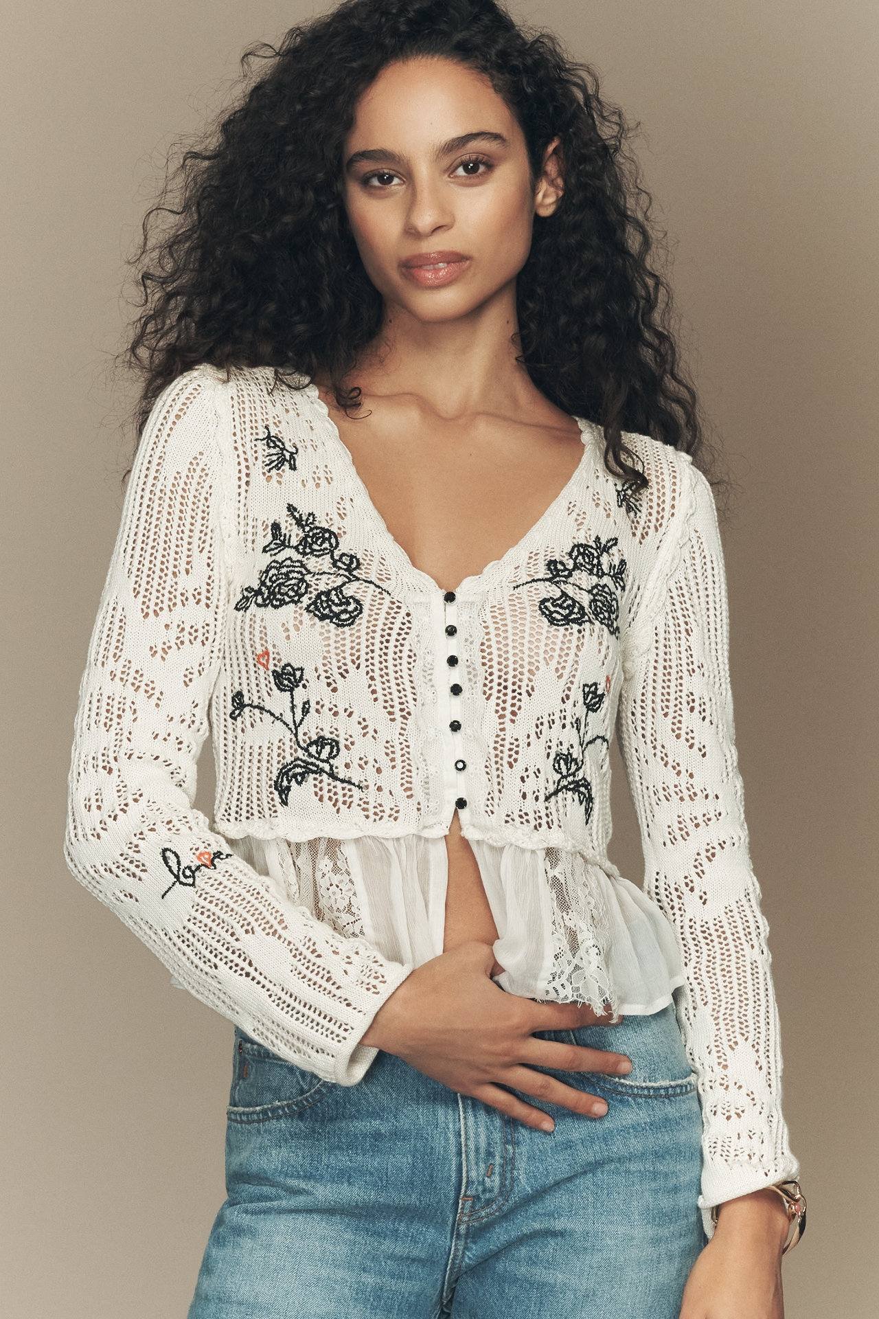 By Anthropologie Floral Embroidered Sweater