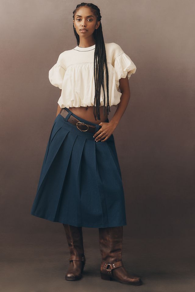 Pilcro Linen Blend Short-Sleeve Bubble Top | Anthropologie