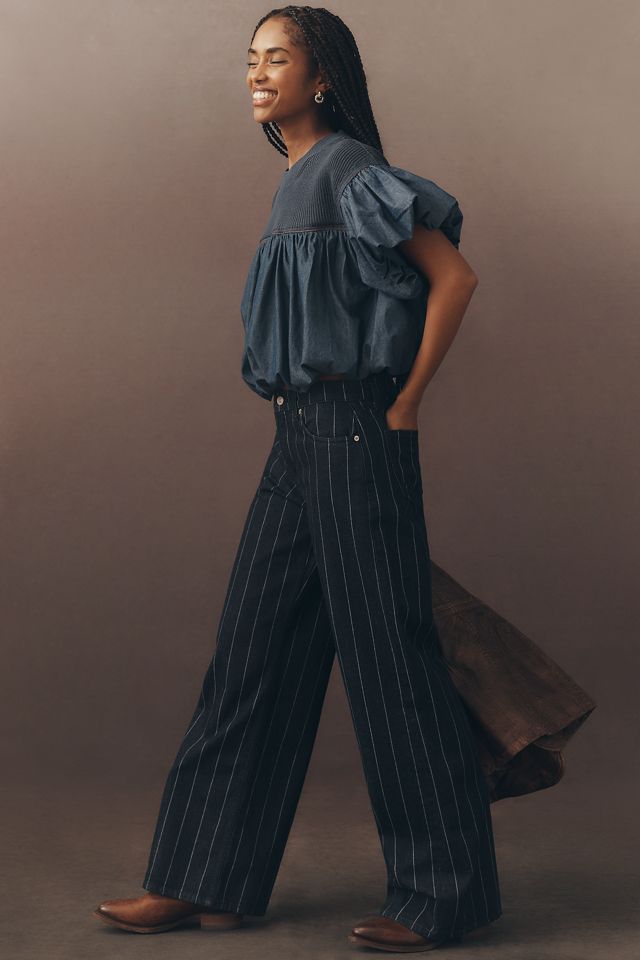 Pilcro Linen Blend Short-Sleeve Bubble Top | Anthropologie