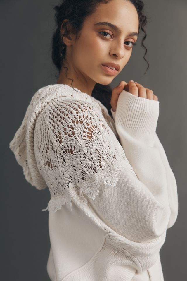 By Anthropologie Lace Trim Hoodie #1