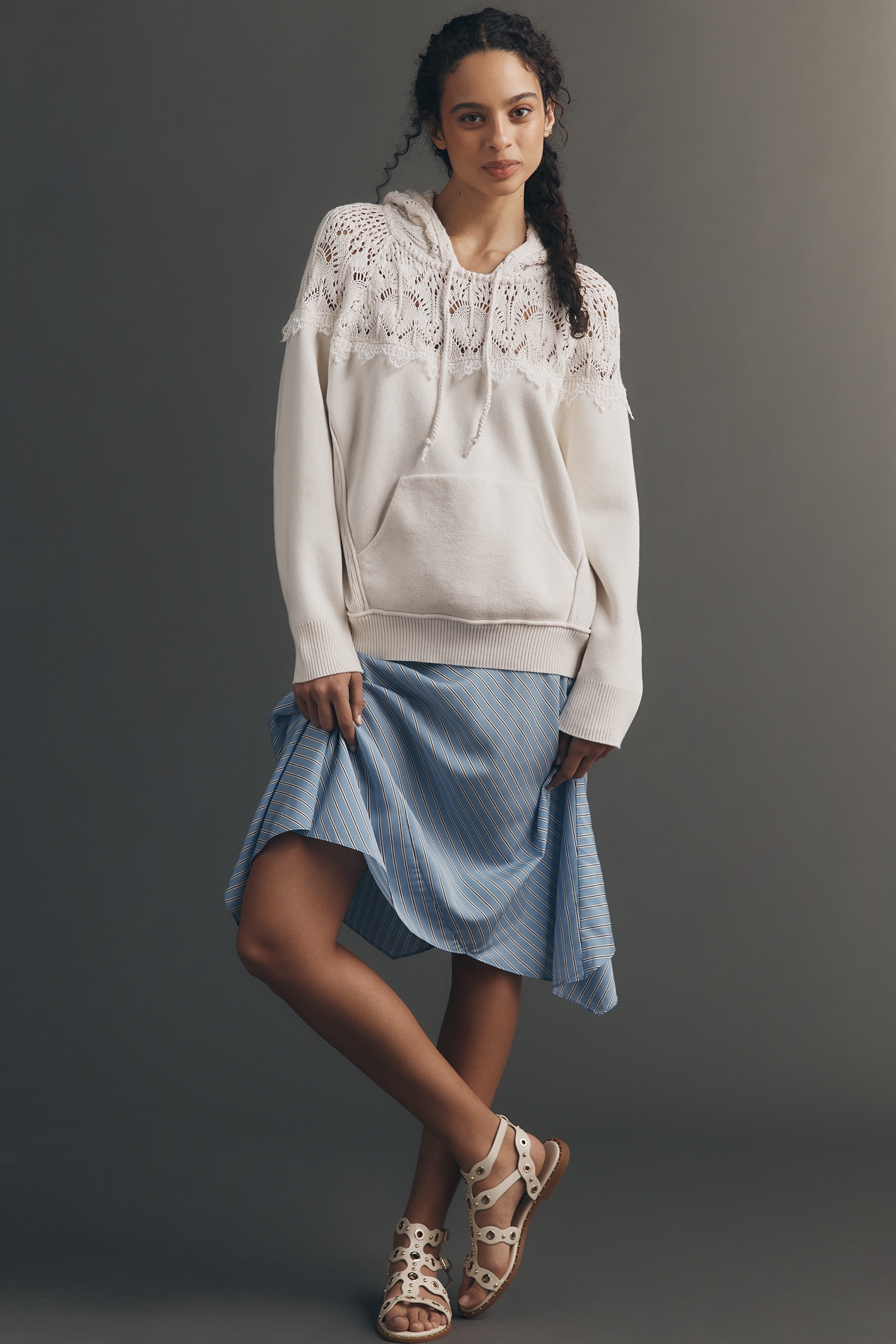 By Anthropologie Lace Trim Hoodie