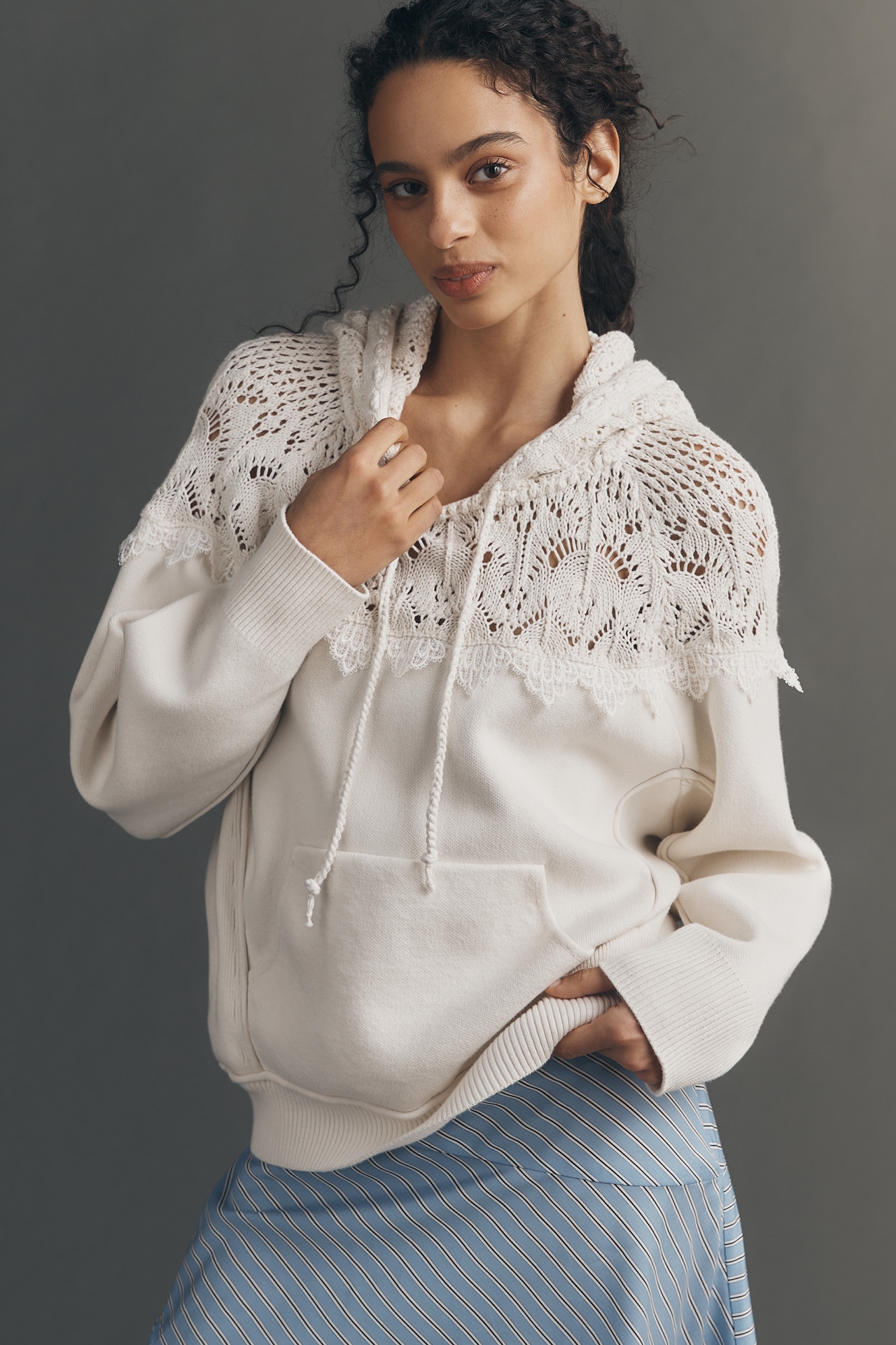 By Anthropologie Lace Trim Hoodie