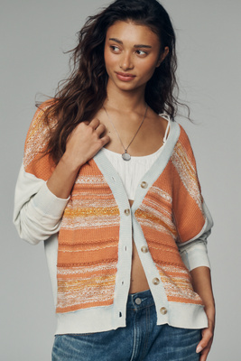 Pilcro Cotton Sunflower V-Neck Cardigan | Anthropologie