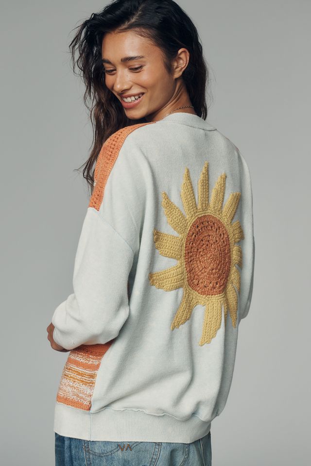 Pilcro Cotton Sunflower V-Neck Cardigan #2