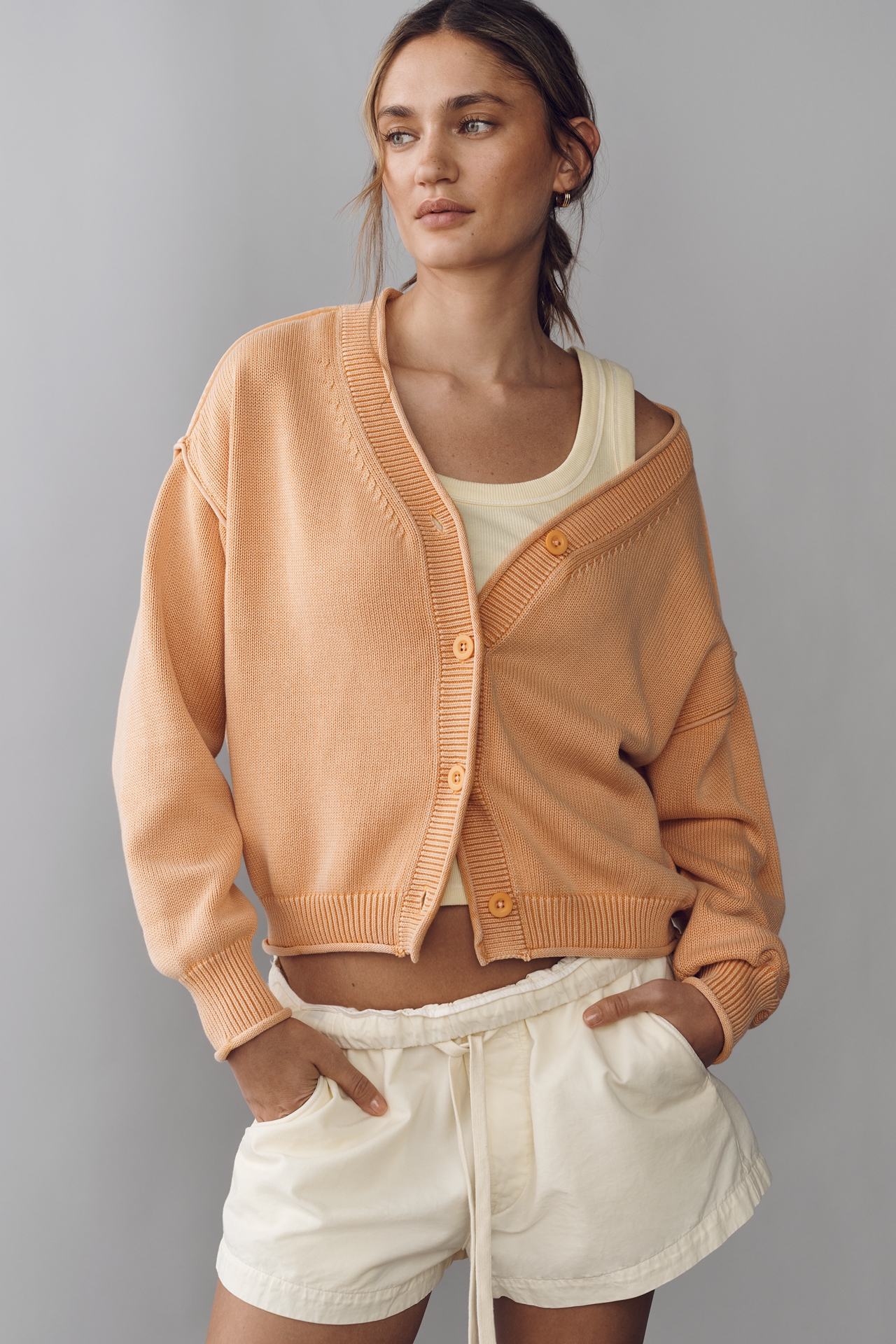 Pilcro Long Sleeve Cotton V Neck Cardigan Sweater