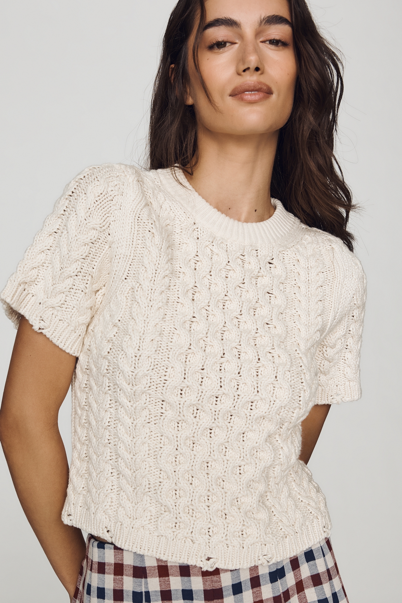 By Anthropologie Cable-Knit Short-Sleeve Sweater