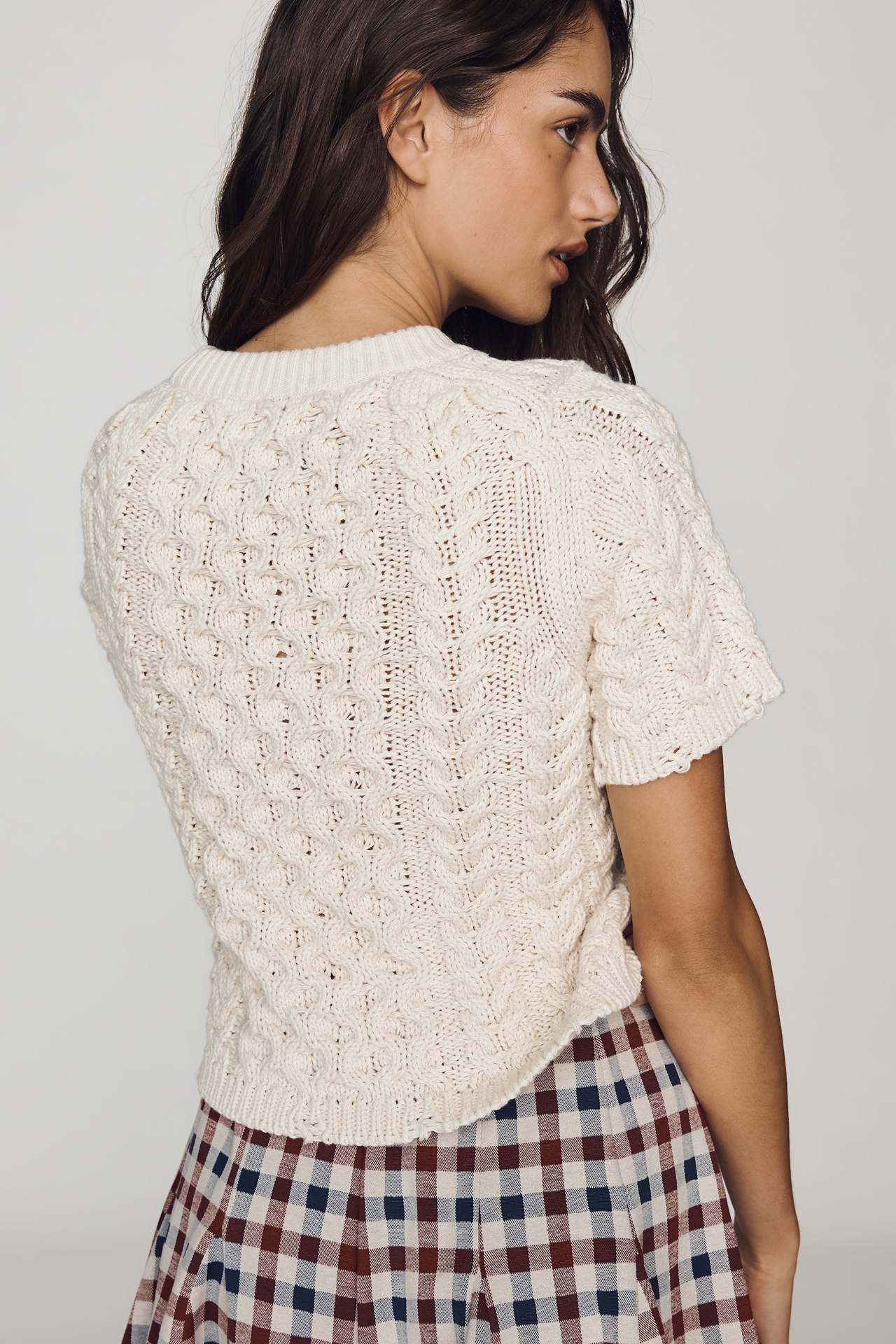 By Anthropologie Cable-Knit Short-Sleeve Sweater