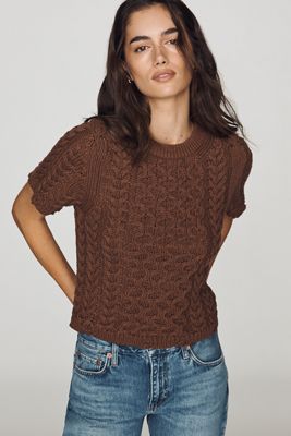 By Anthropologie Cable-Knit Short-Sleeve Sweater