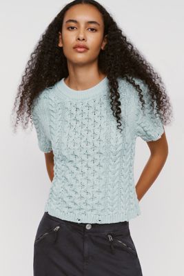 By Anthropologie Cable-Knit Short-Sleeve Sweater