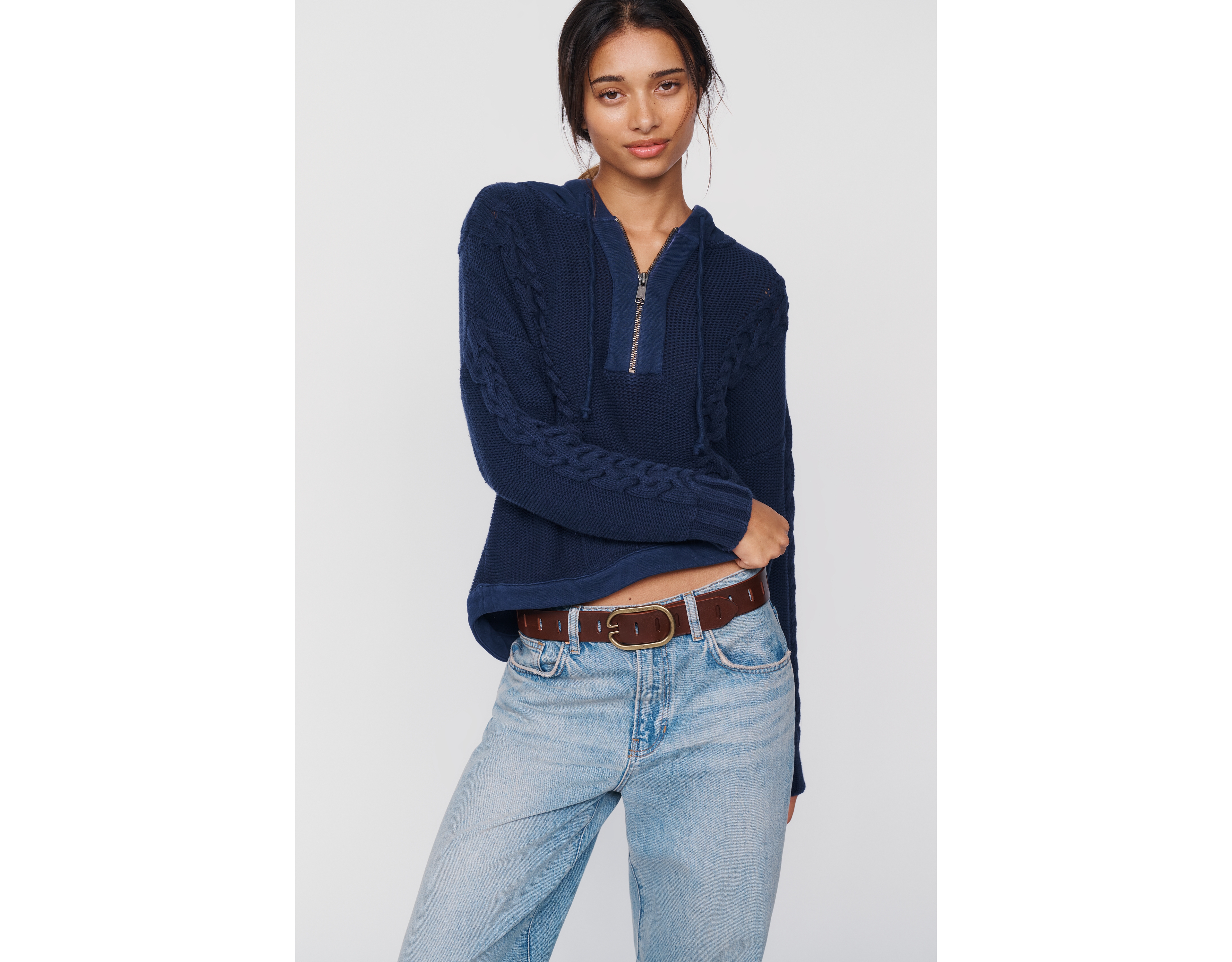 Pilcro 100% Cotton Cable-Knit Hoodie