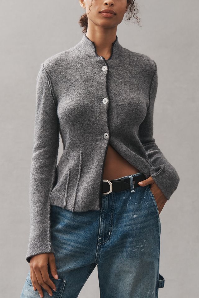 Pilcro Mock-Neck Cutaway Cardigan Sweater #1