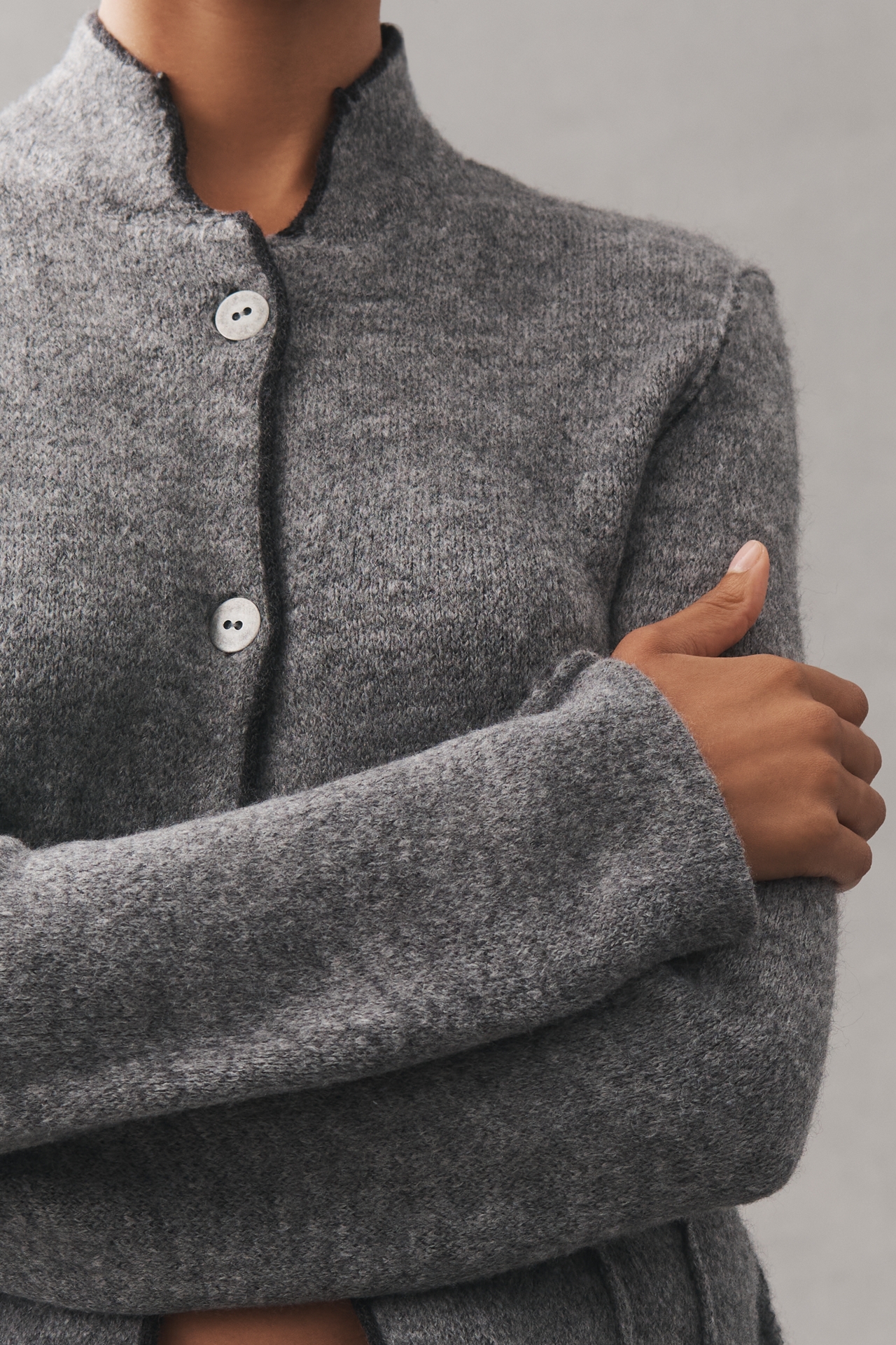 Pilcro Mock-Neck Cutaway Cardigan Sweater