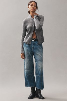 Pilcro Mock-Neck Cutaway Cardigan Sweater