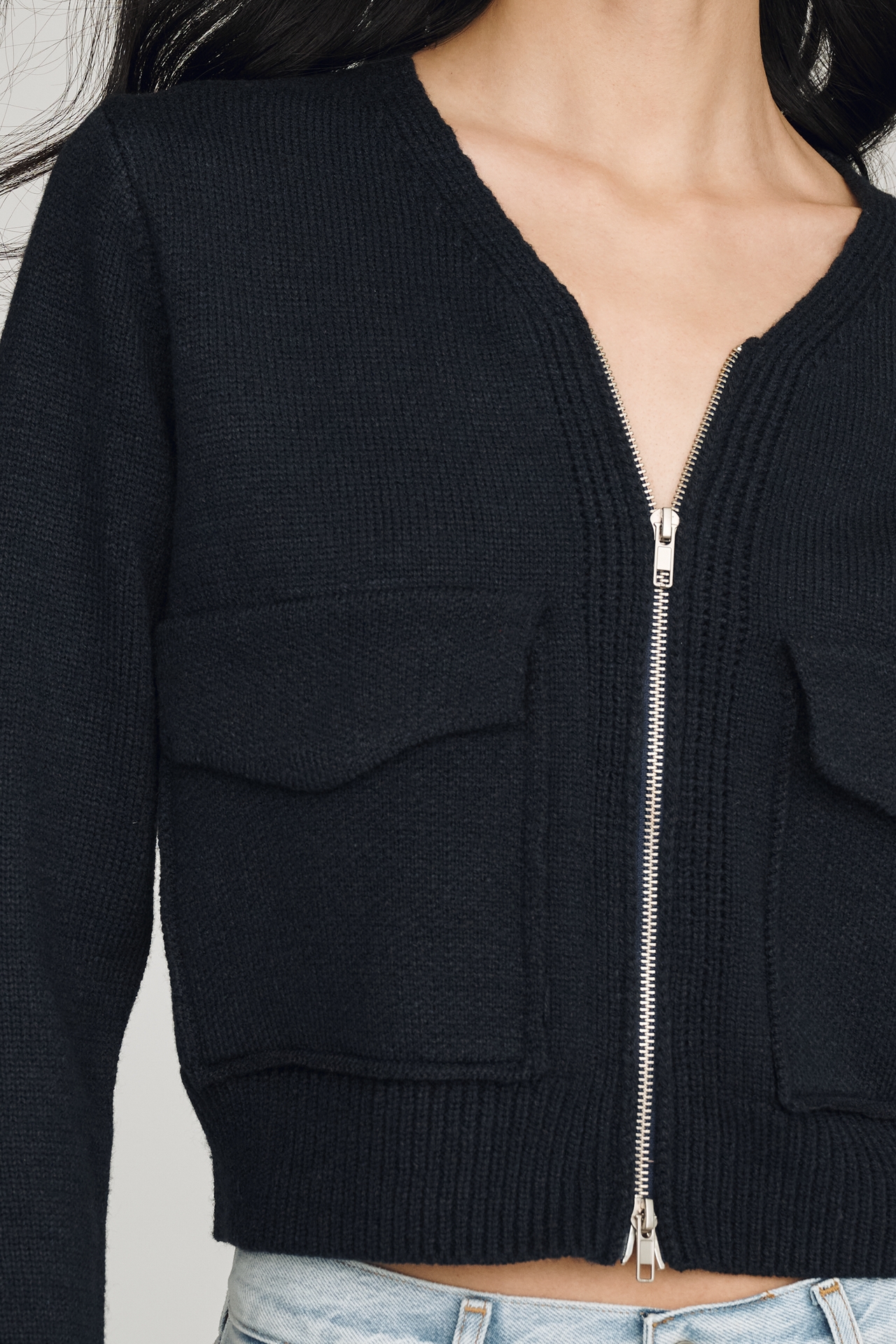 RAISONNEL Ribbed Zip-Front Sweater