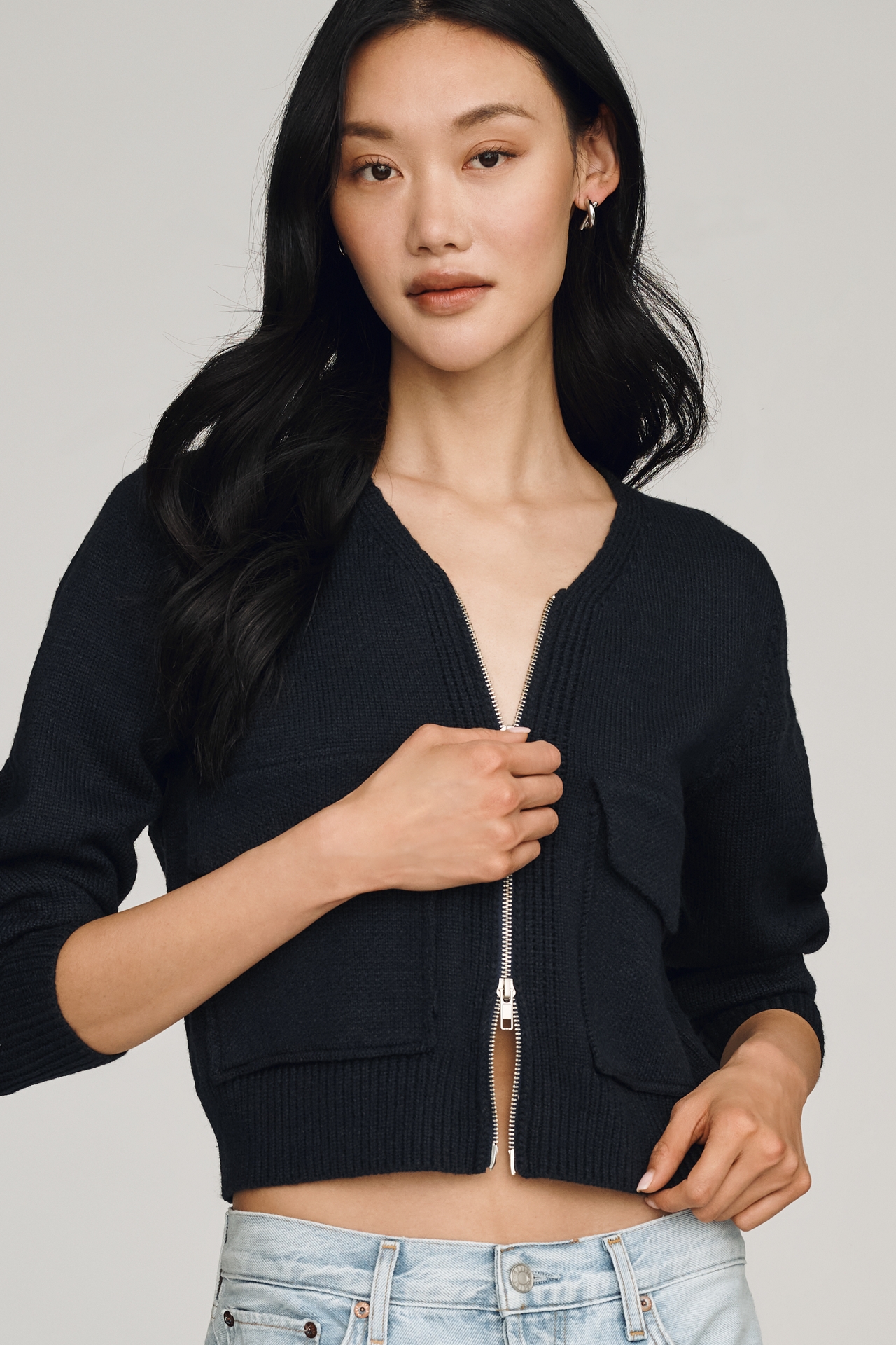 RAISONNEL Ribbed Zip-Front Sweater
