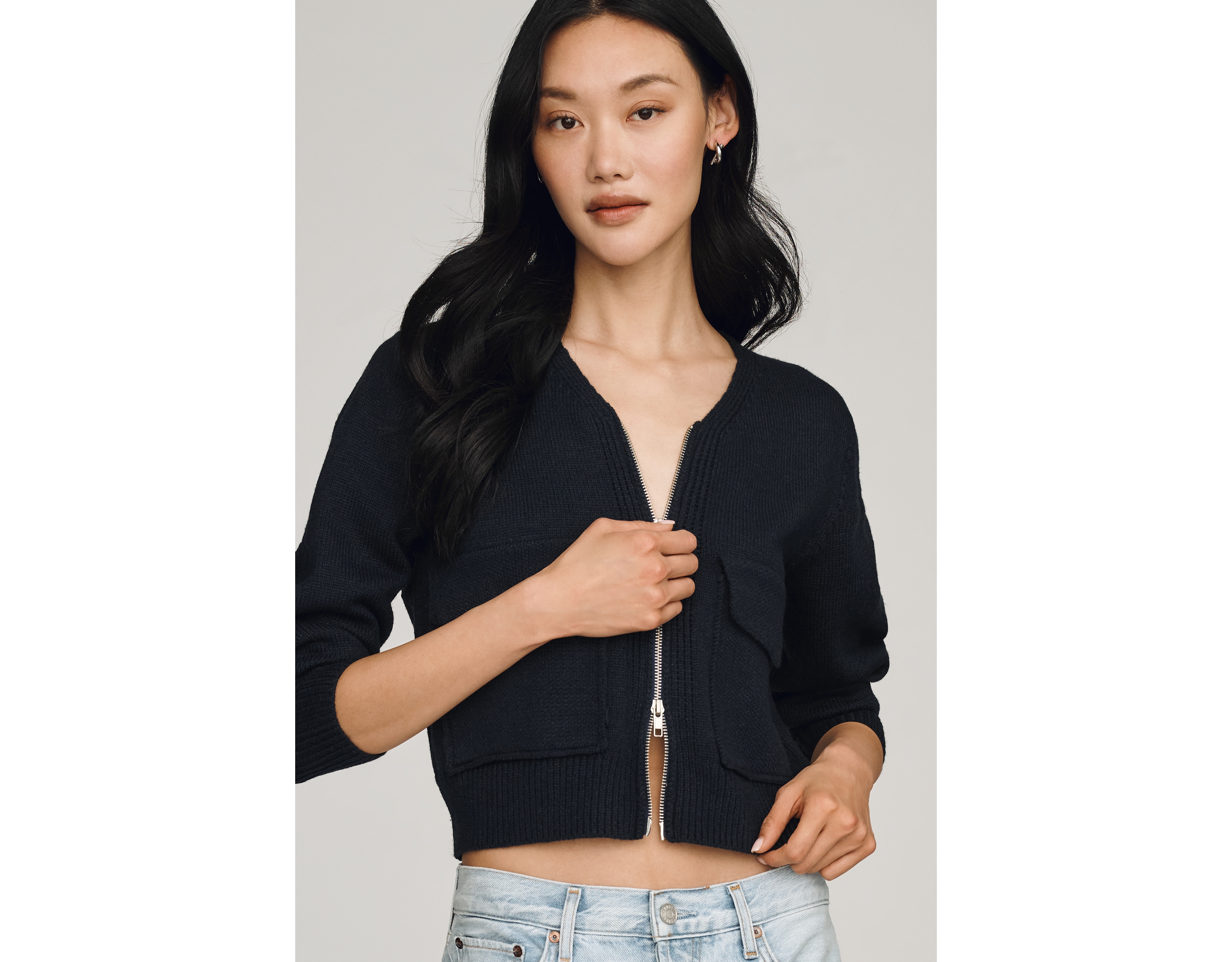 RAISONNEL Ribbed Zip-Front Cardigan