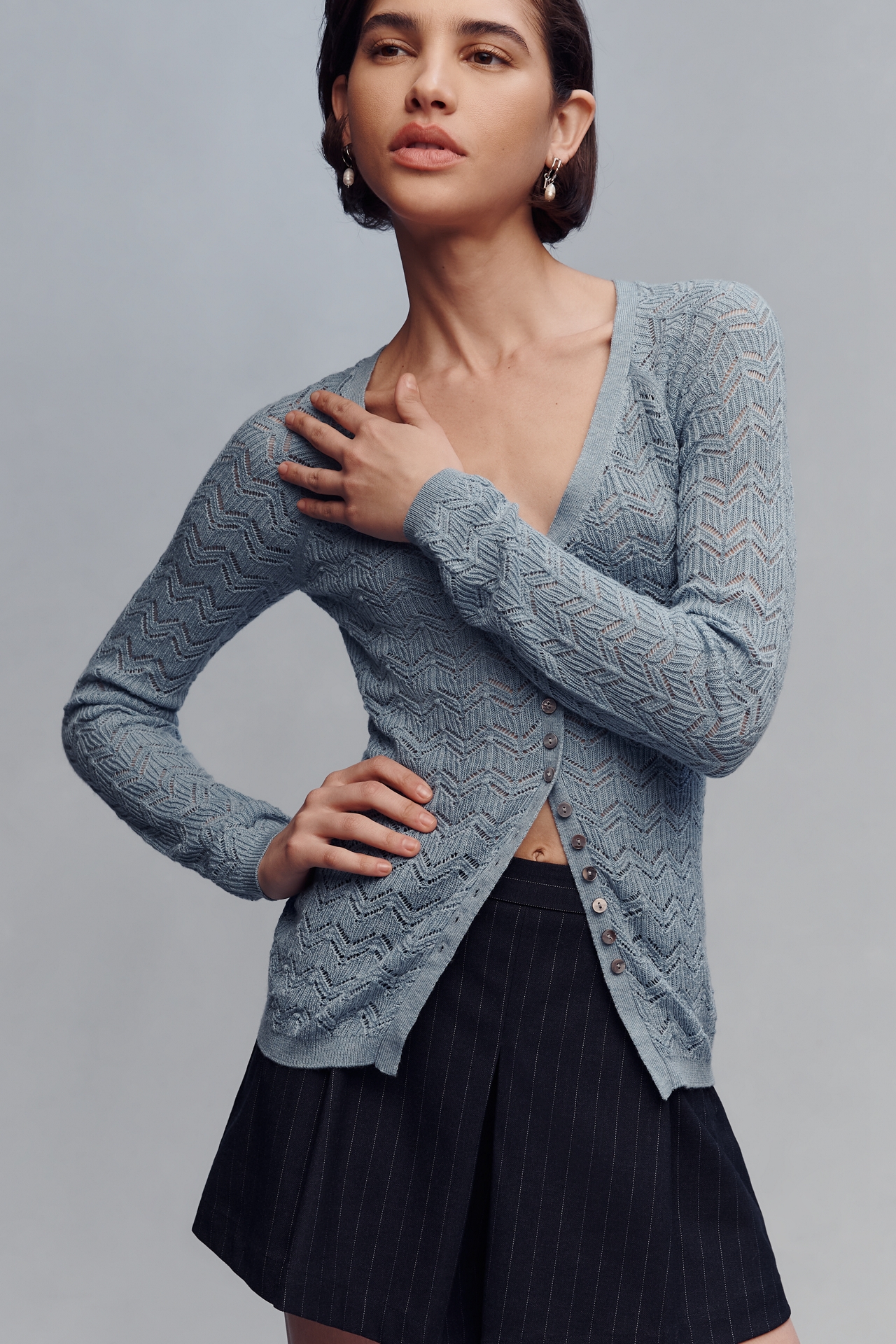 RAISONNEL V-Neck Pointelle Cardigan