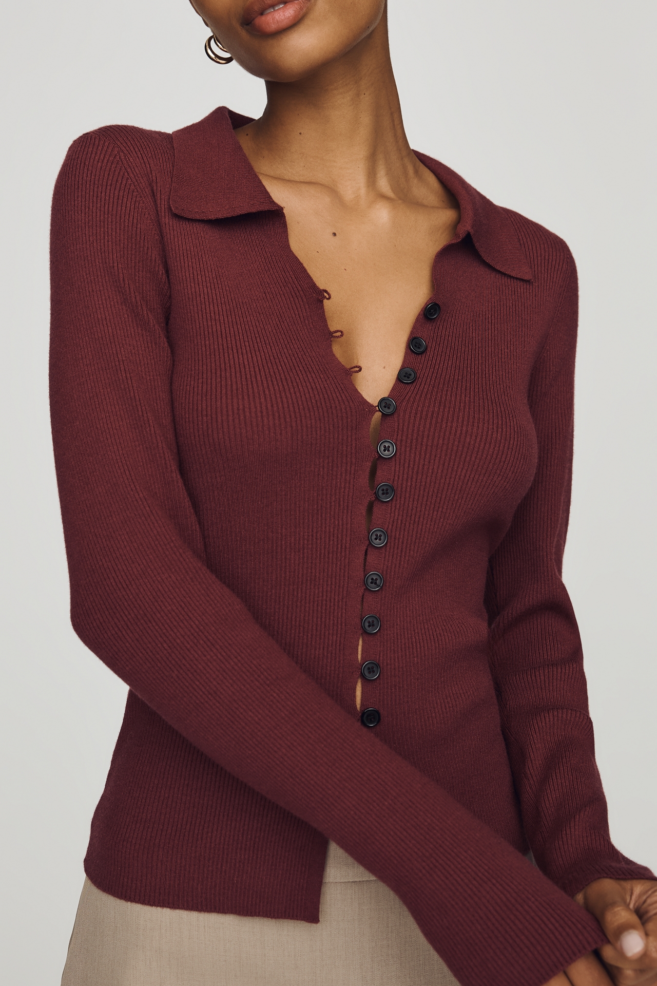 RAISONNEL Collared Long-Sleeve Sweater