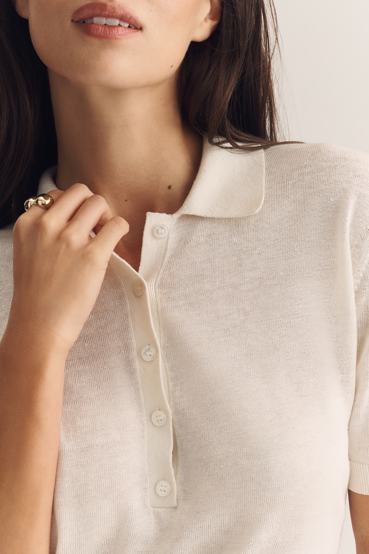 Theory Short-Sleeve Collared Sheer Polo Henley Sweater