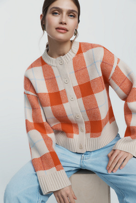 The Tiny Big Sister 100% Merino Wool Plaid Cardigan by Anthropologie