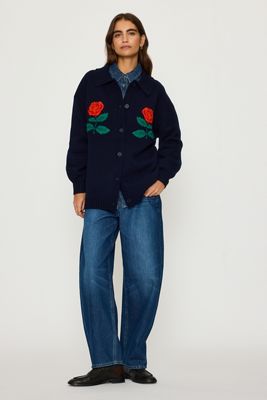 The Tiny Big Sister Roses 100% Wool Oversized Cardigan