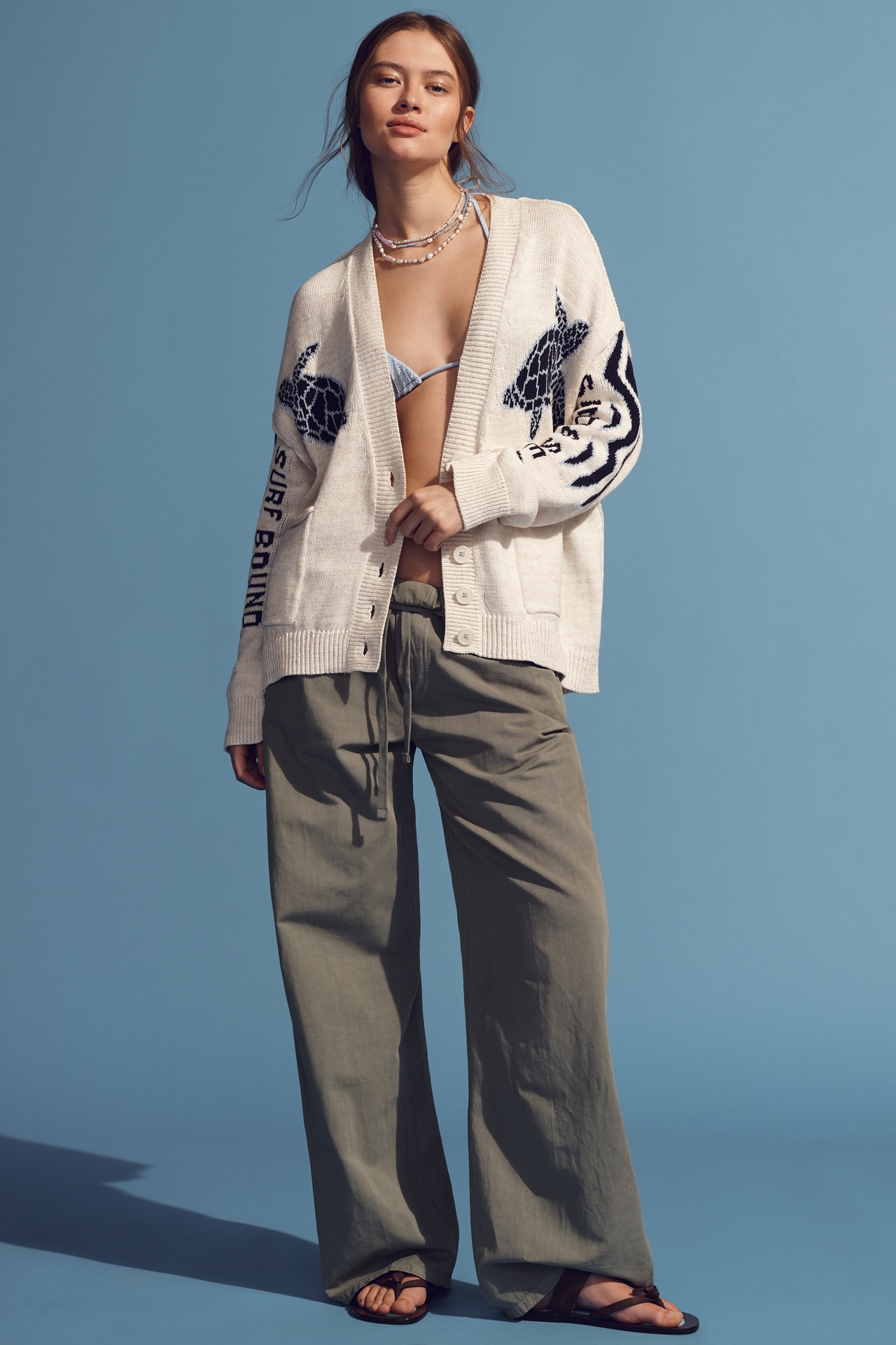 Pilcro Relaxed Sea Turtle Cardigan Sweater