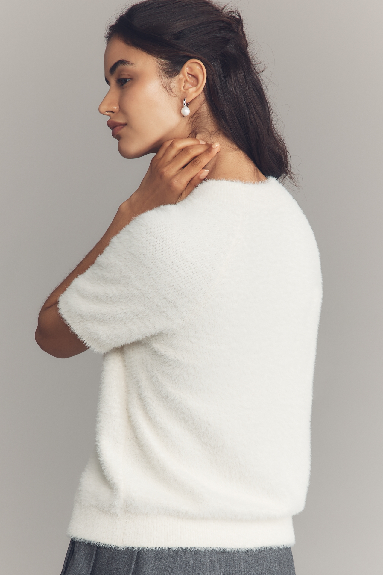 By Anthropologie Short-Sleeve Eyelash Cardigan Sweater