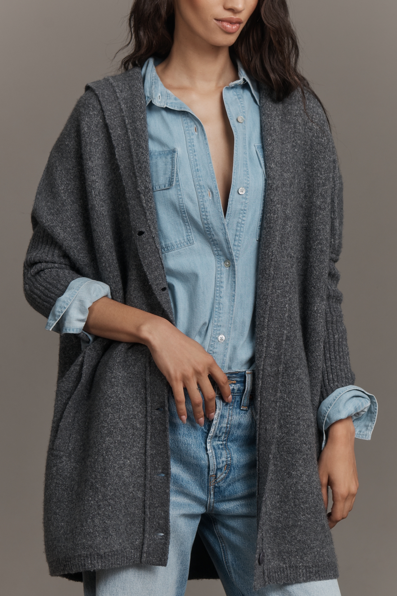 Pilcro Oversized Hooded Cocoon Cardigan Sweater