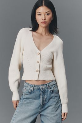 Pilcro Puff-Sleeve V-Neck Cardigan Sweater