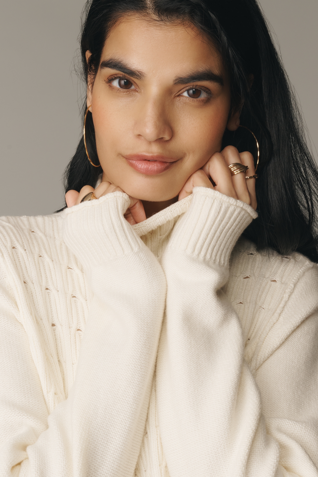 Pilcro Mock-Neck Cable-Knit Long Swing Sweater