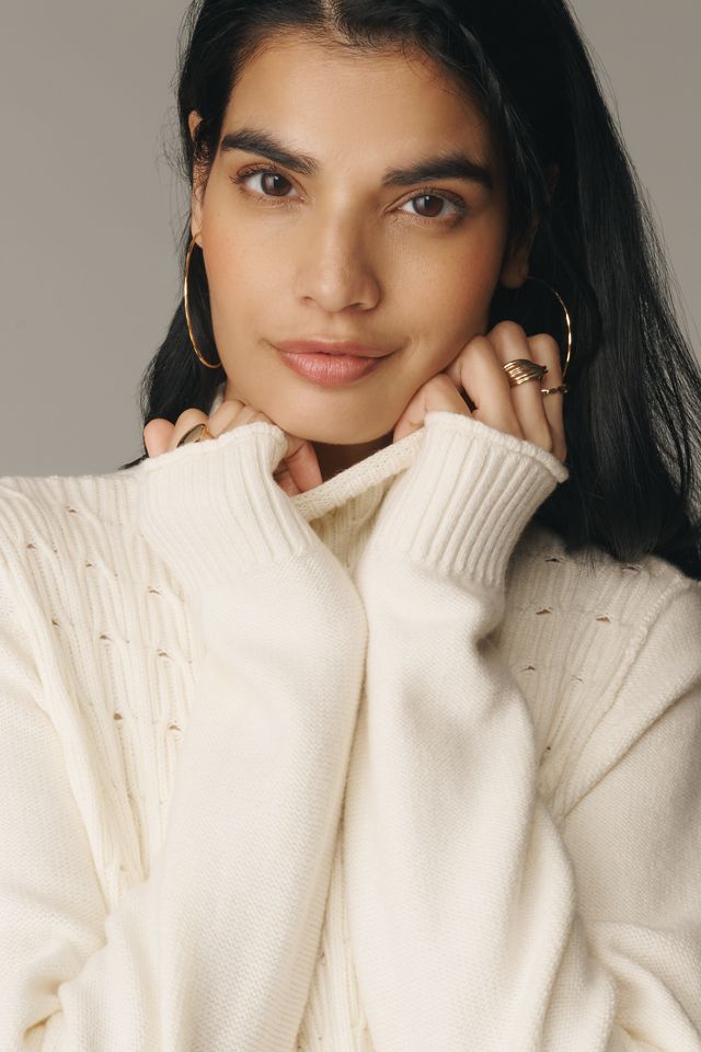 Pilcro Mock-Neck Cable-Knit Long Swing Sweater #3