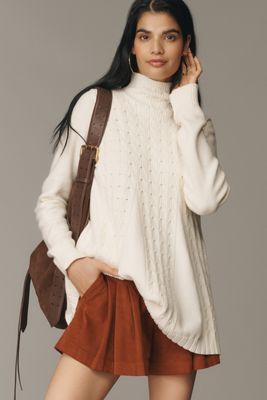 Pilcro Mock-Neck Cable-Knit Long Swing Sweater