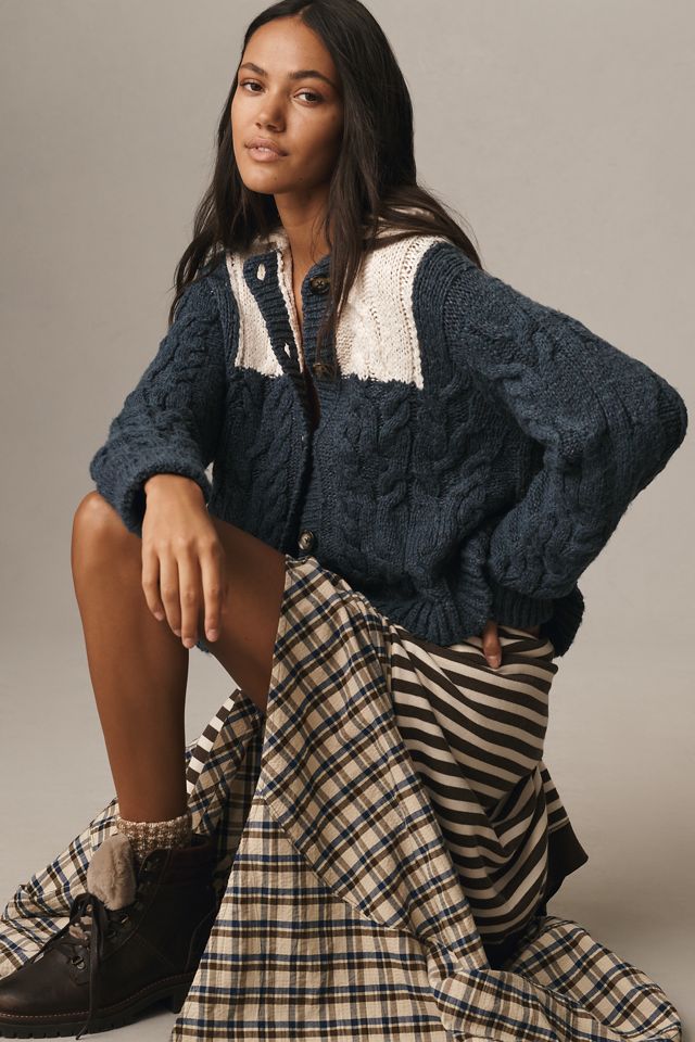 Pilcro Collared Cable-Knit Cardigan Sweater #1