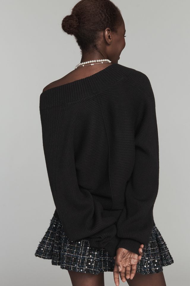 Maeve Plunge-Neck Seamed Sweater #1