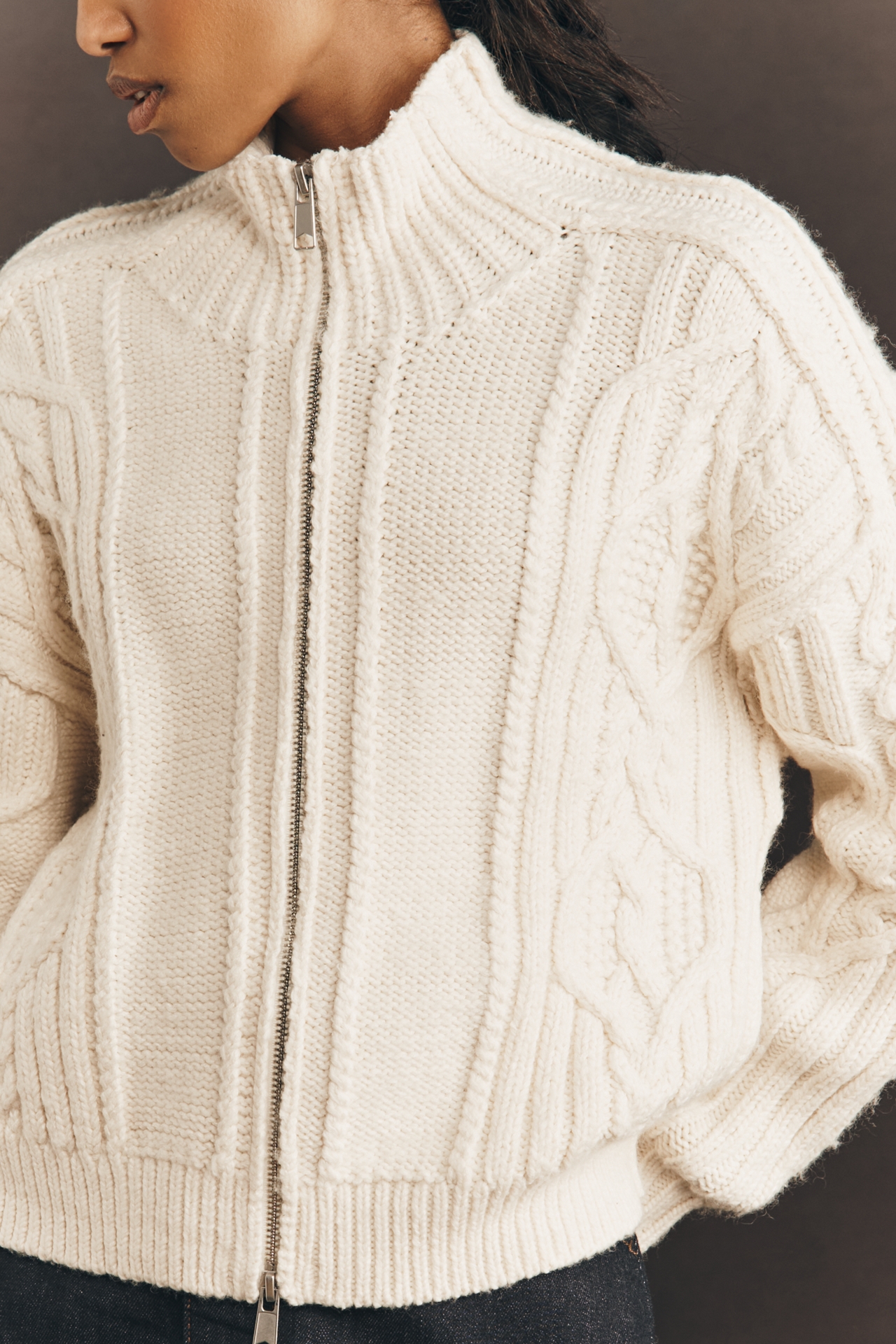Pilcro Collared Cable-Knit Sweater