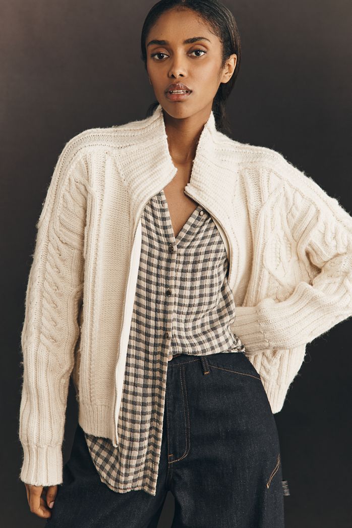 Pilcro Collared Cable-Knit Jumper