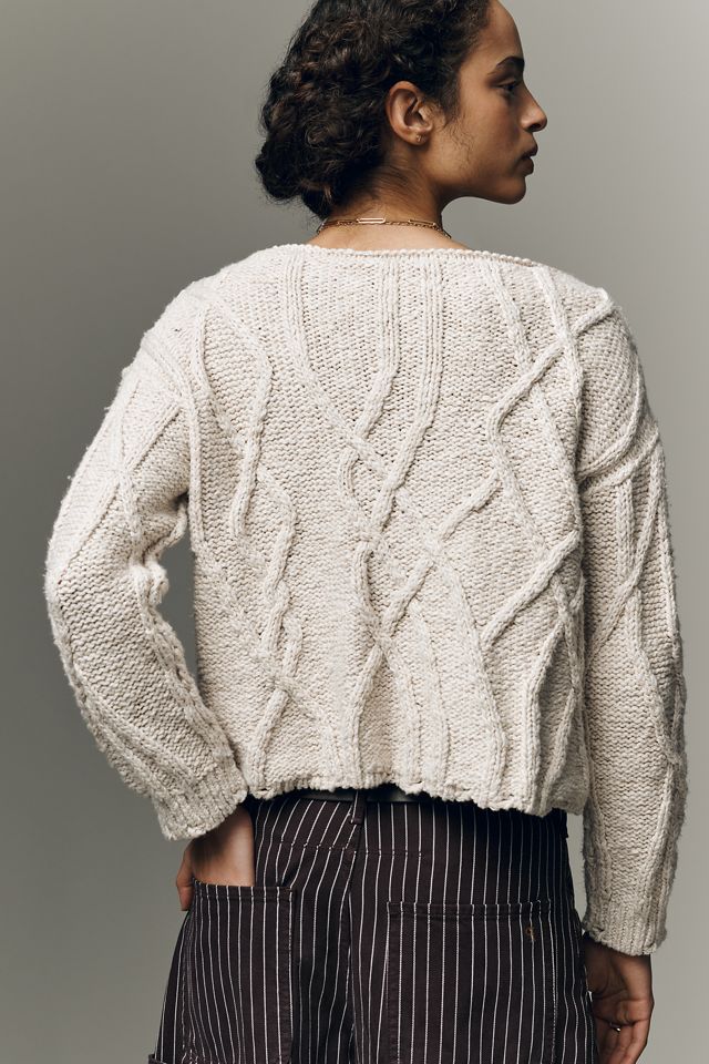 Pilcro Long-Sleeve Boat-Neck Cabled Sweater | Anthropologie