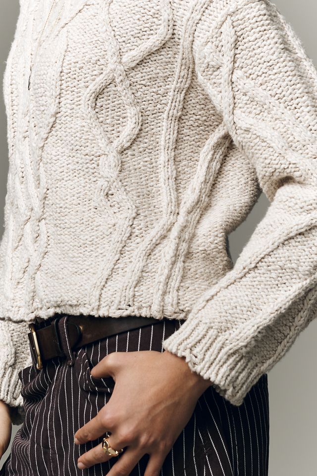 洋楽 KNIT WIT - DA KROW Pilcro Long-Sleeve Boat-Neck Cabled Sweater | Anthropologie