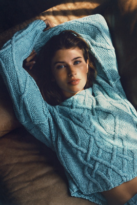 Pilcro Kirby Cable Knit Sweater In Blue