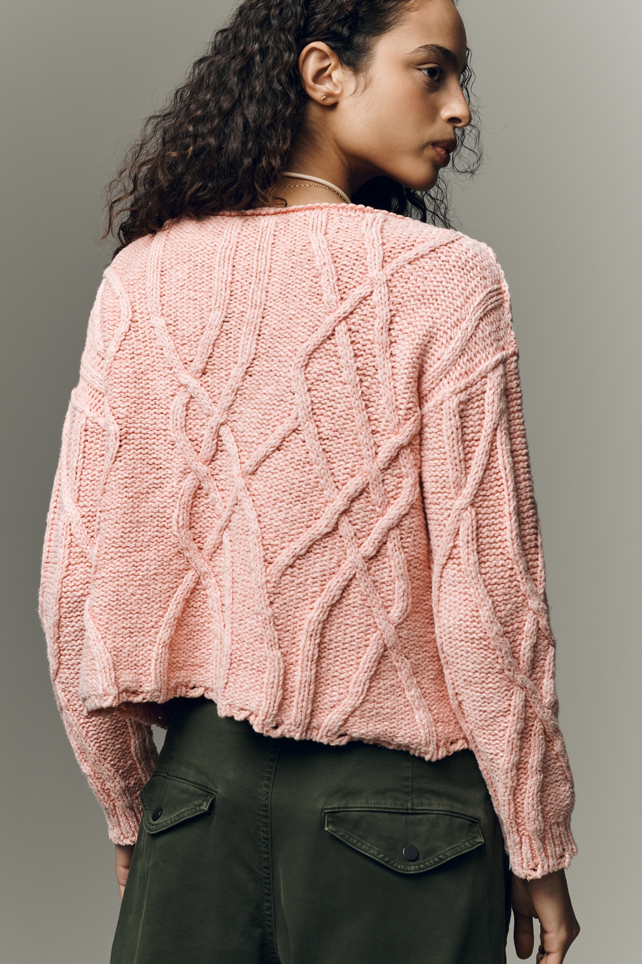 Pilcro Long-Sleeve Boat-Neck Cabled Sweater