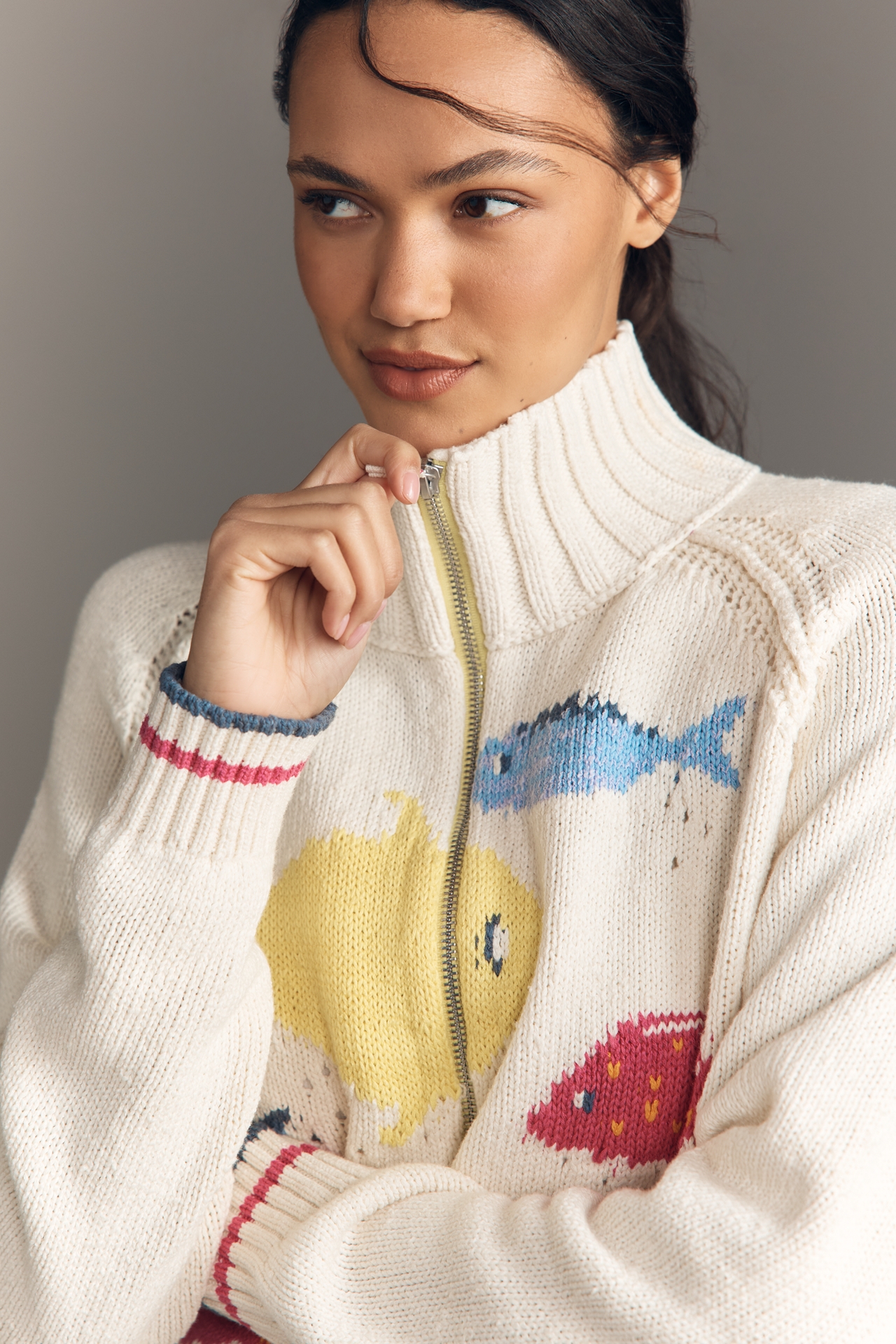 Pilcro Fish Icon Zip-Up Sweater