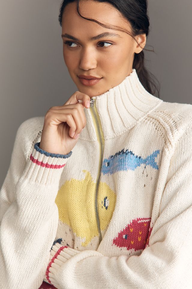 Pilcro Fish Icon Zip-Up Sweater | Anthropologie