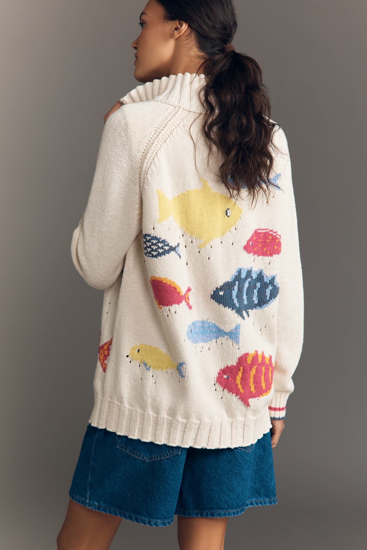 Pilcro Fish Icon Zip-Up Sweater
