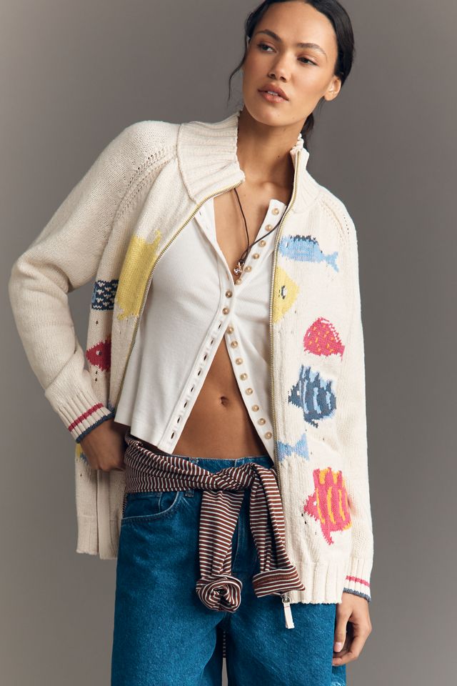 Pilcro Fish Icon Zip-Up Sweater | Anthropologie