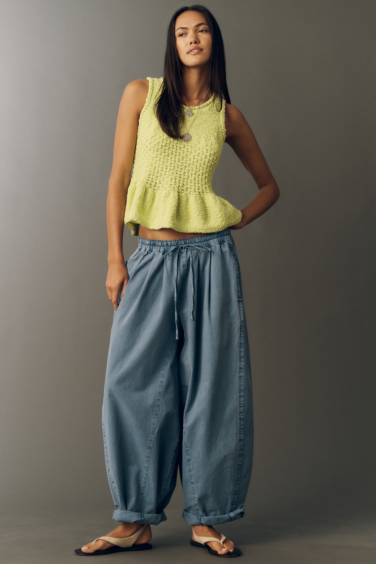 Pilcro Stitched Knit Peplum Tank