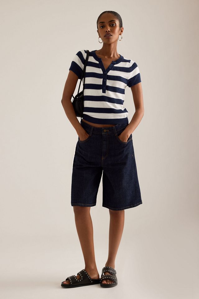 Maeve Crew-Neck Knit Henley Top #4