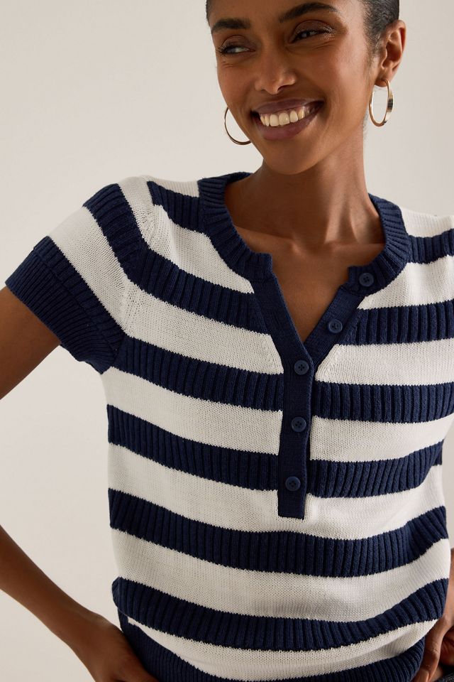 Maeve Crew-Neck Knit Henley Top #2