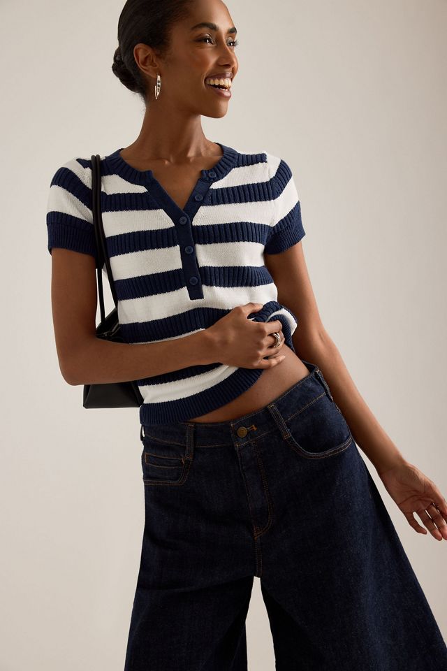 Maeve Crew-Neck Knit Henley Top #5