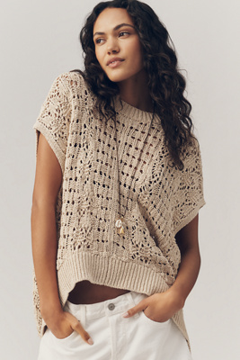 Pilcro Cotton Linen Open Stitch Sweater | Anthropologie